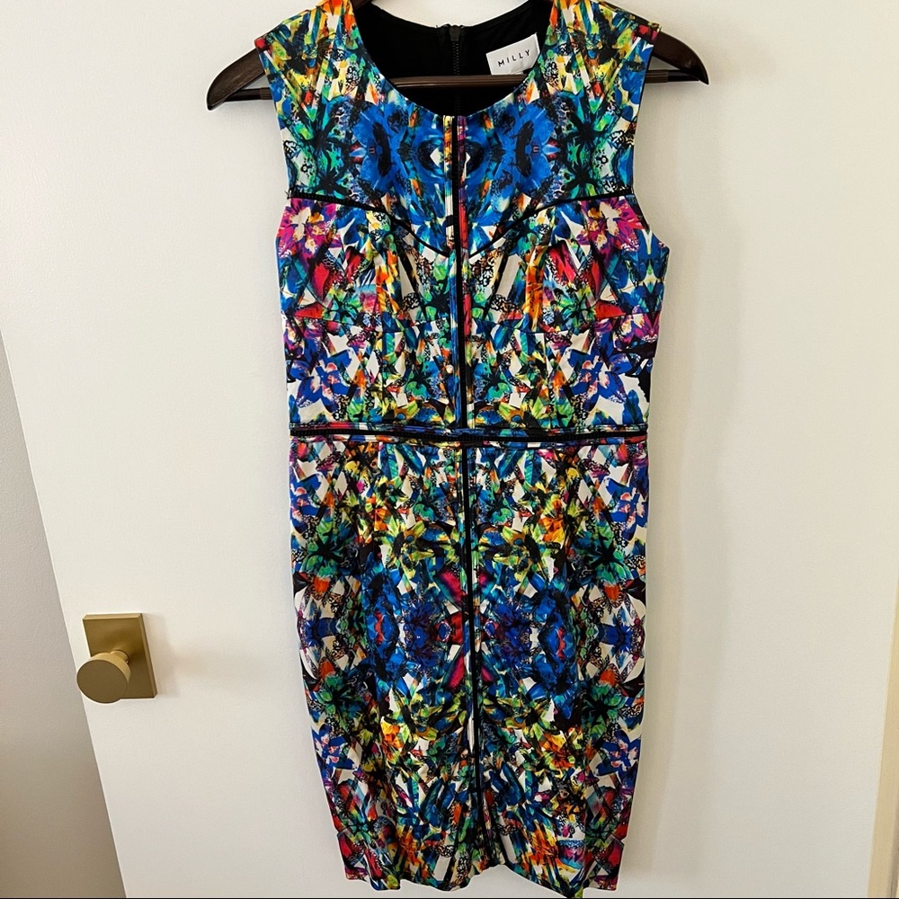 Milly Kaleidoscope Multicolor Print Sheath Bodycon Mini Dress Size 8